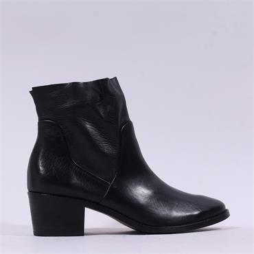 Paul Green Western Block Heel Ankle Boot - Black Soft Leather